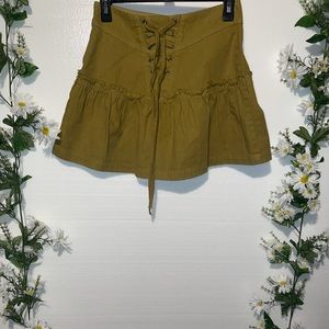 FREE PEOPLE olive green denim ruffle skirt